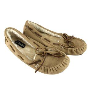 True Soft Womens Moccasin Flats Faux Suede Faux Fur Lined Beige Size 6